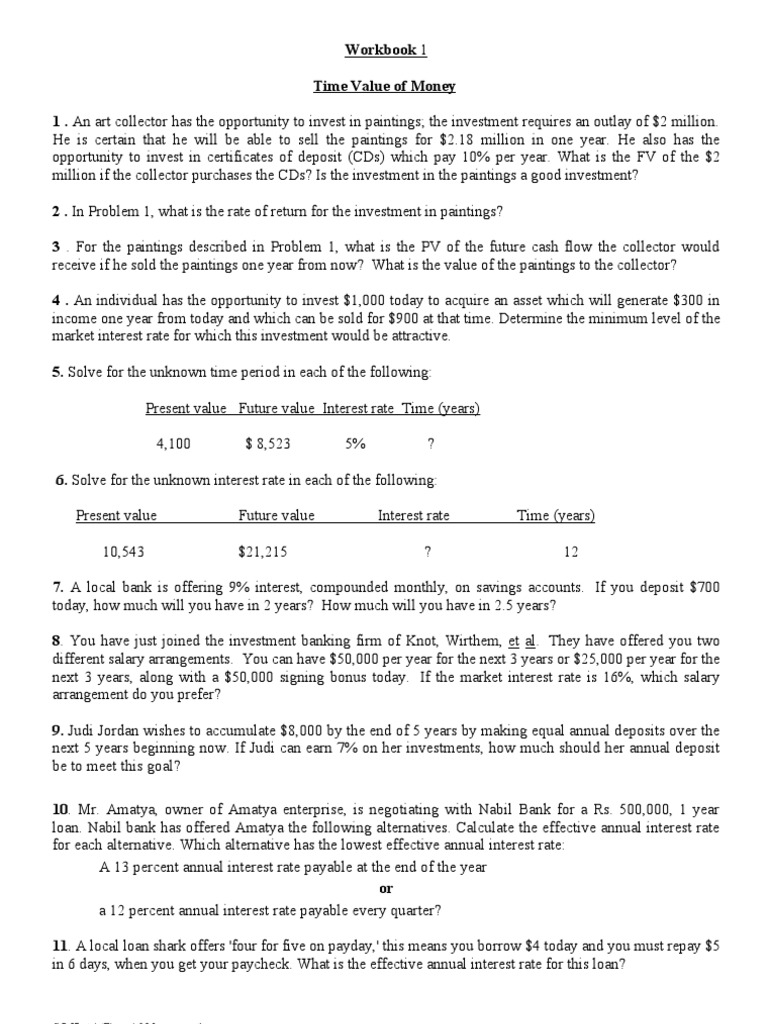 Workbook1 TimevalueofMoney | PDF | Present Value | Interest