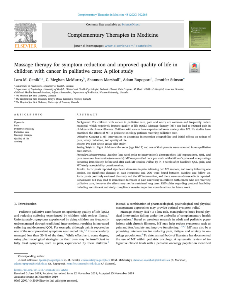 Massage Therapy in Pediatric Palliative Care | PDF | Palliative Care ...