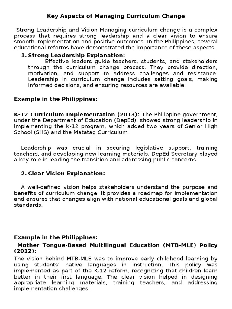 Managing Curriculum Change In Education Pdf Teachers Curriculum