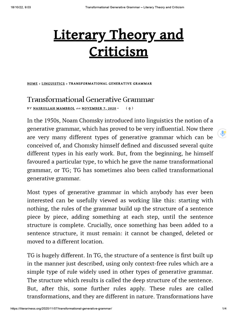 Transformational Generative Grammar Explained | PDF | Syntax ...