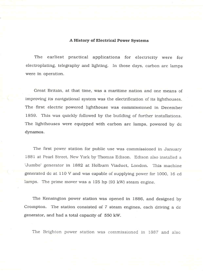 History of Electrical Power Systems PDF Lighthouse Electricity