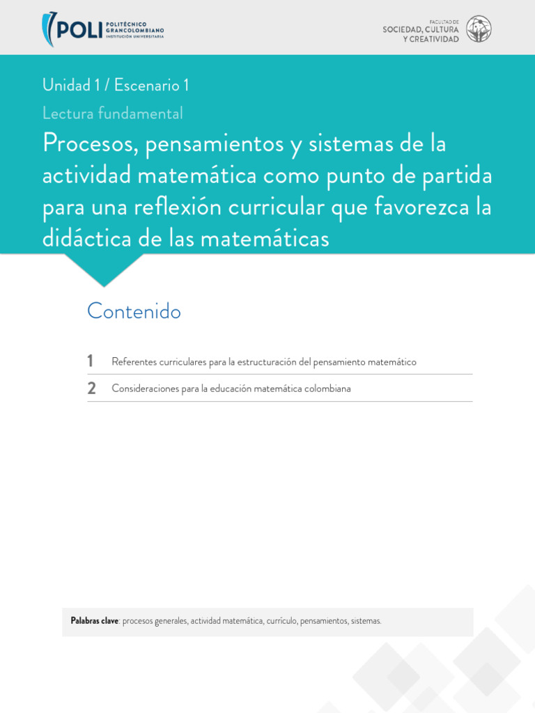 Currículo Matemático Colombiano | PDF | Plan de estudios | Pensamiento