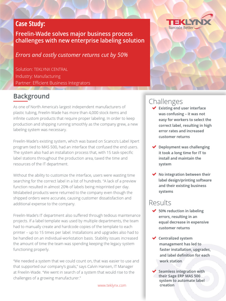 TEKLYNX Freelin Wade Case Study en | PDF | Databases | Software