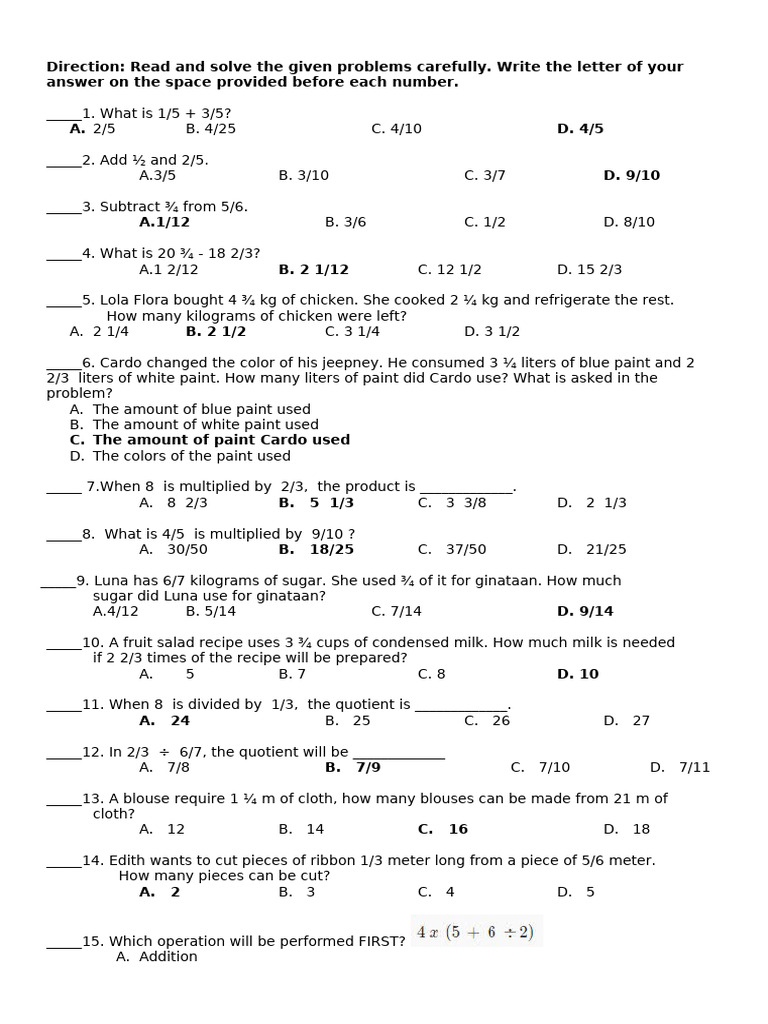 1st MONTHLY 1QT in MATH 6 | PDF | Elementary Mathematics | Mathematics
