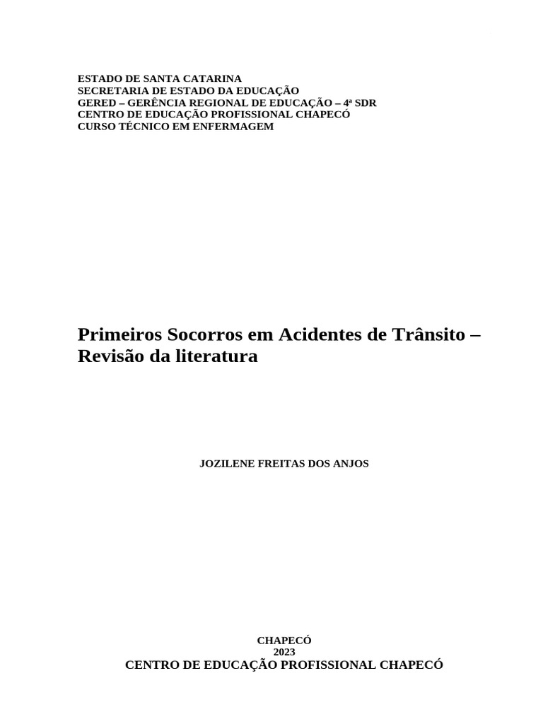 Acidentes De Transito Pdf Ambulância Primeiros Socorros