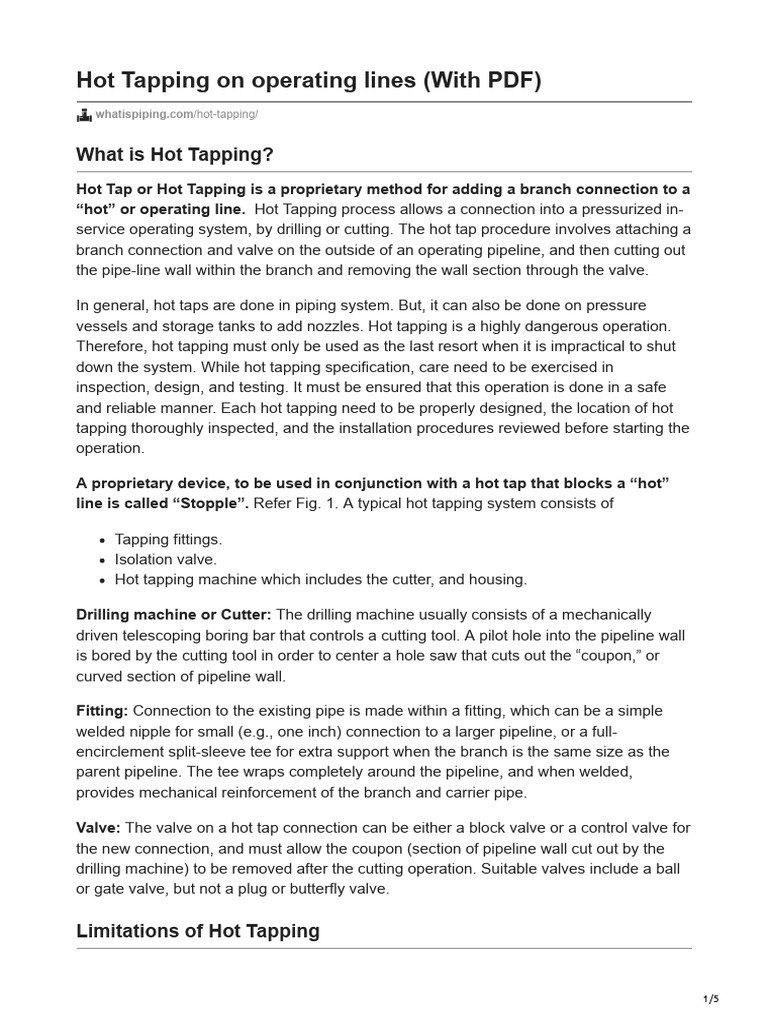 Hot Tapping On Operating Lines (Whatispiping) | PDF | Pipe (Fluid ...