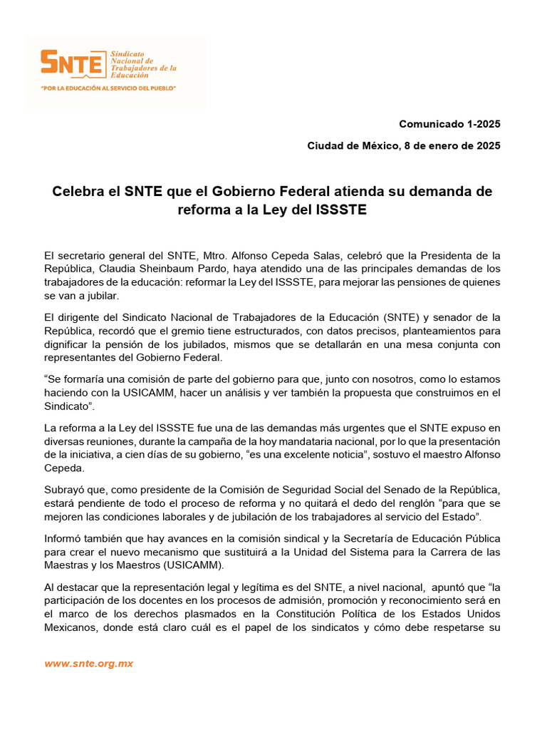 Celebra El SNTE Que El Gobierno Federal Atienda Su Demanda de Reforma A ...