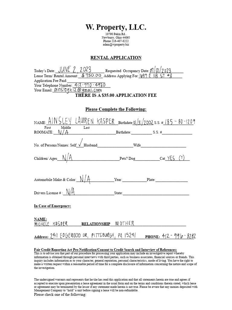 Rental Application Form Template | PDF | Lease