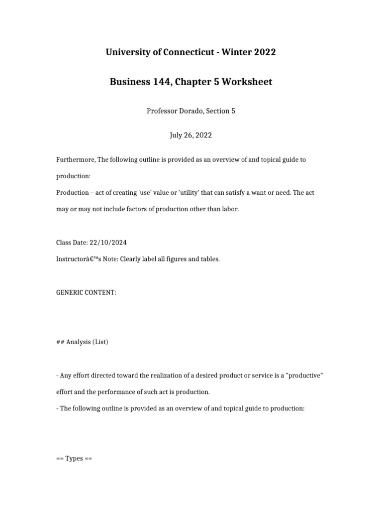 Business 144 Chapter 5 Worksheet | PDF | Agriculture | Mining