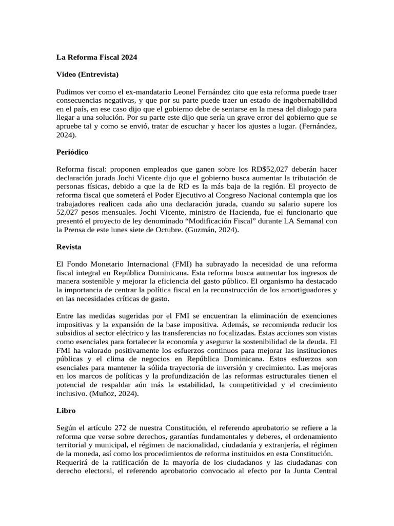 La Reforma Fiscal 2024 | PDF | Costo de la vida | Inflación