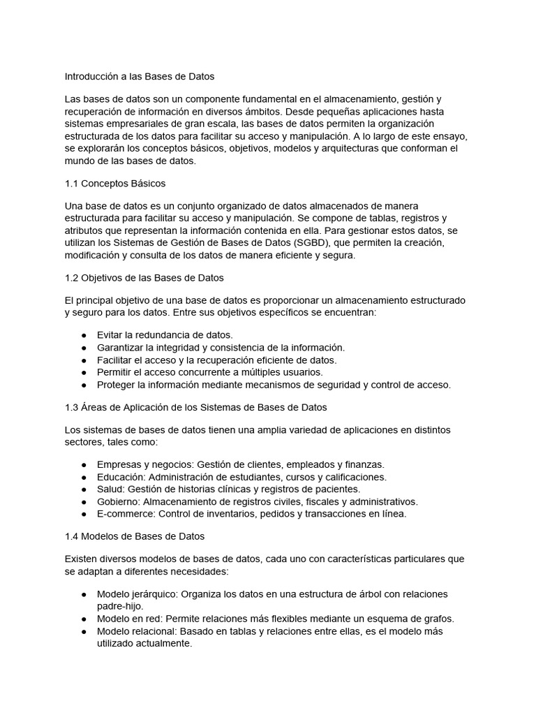 Introducción a las Bases de Datos | PDF | Bases de datos | Datos