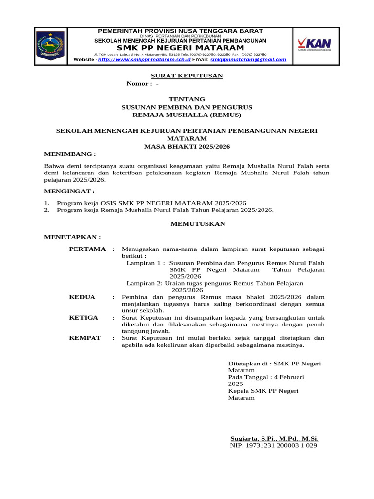 Susunan Pengurus Remus 2025/2026 | PDF