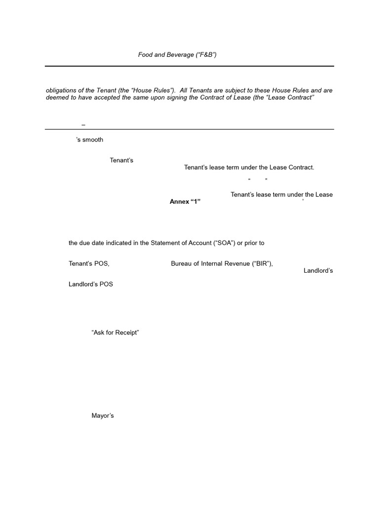 F&B Tenant Operations Guidelines | PDF | Lease | Leasehold Estate