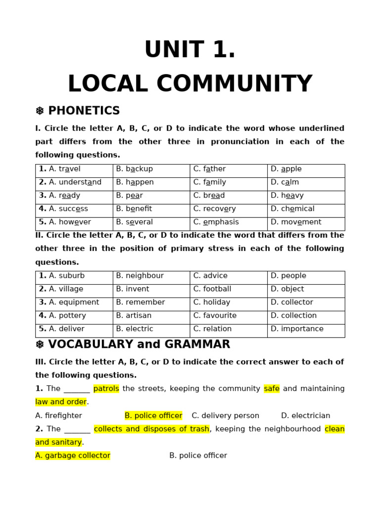 Unit 1. Local Community | PDF | Sustainable Energy | Waste
