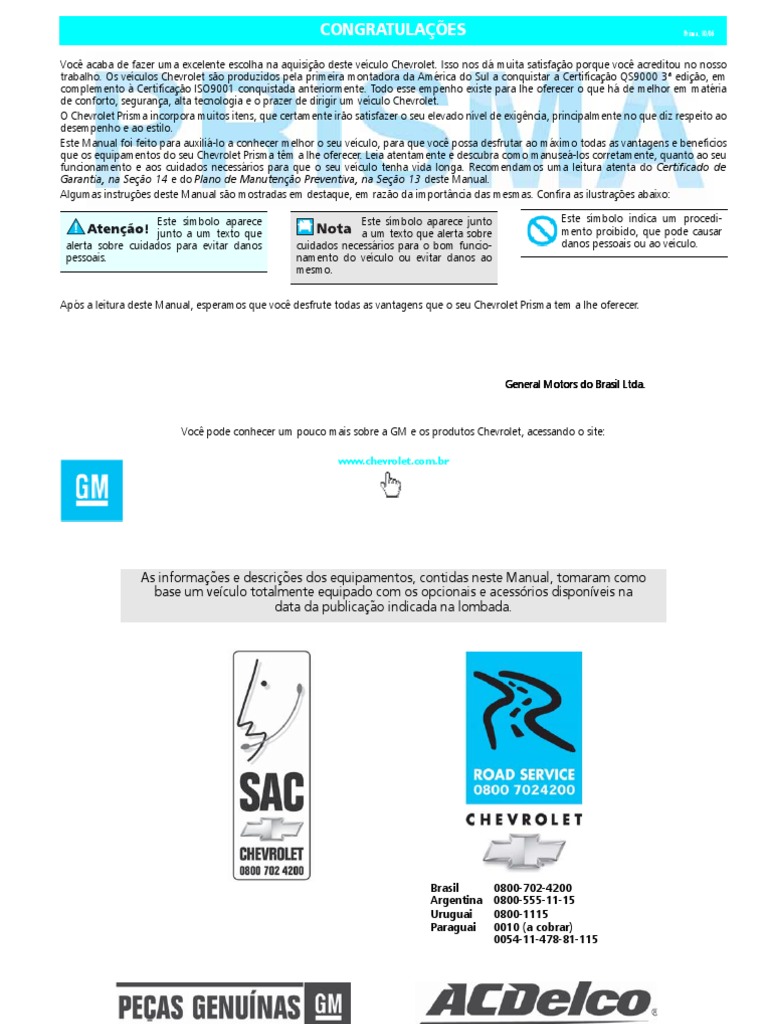 Manual do Chevrolet Prisma 2009 | PDF | Motores | Pneu