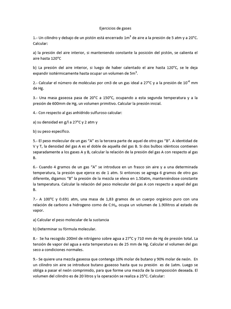 Ejercicios Prácticos sobre Gases Ideales | PDF | Gases | Mole (Unidad)