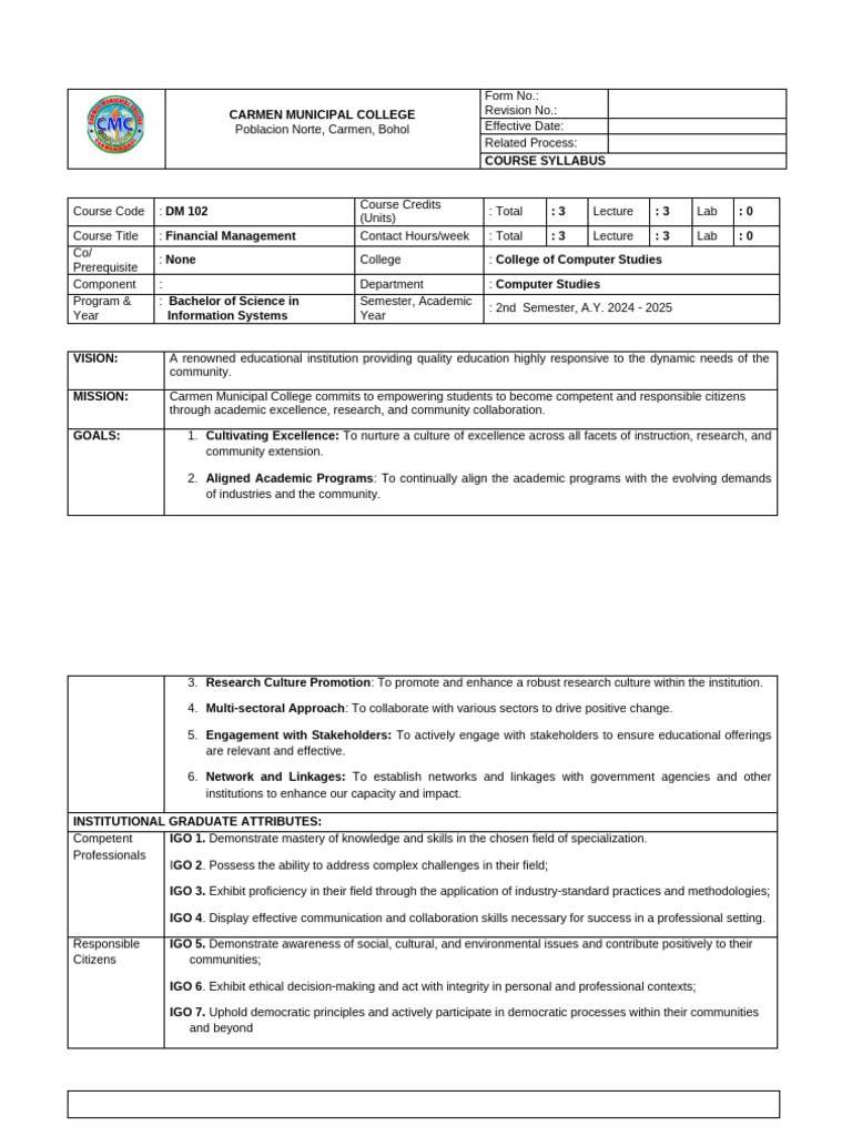 Financial Management Course Syllabus | PDF