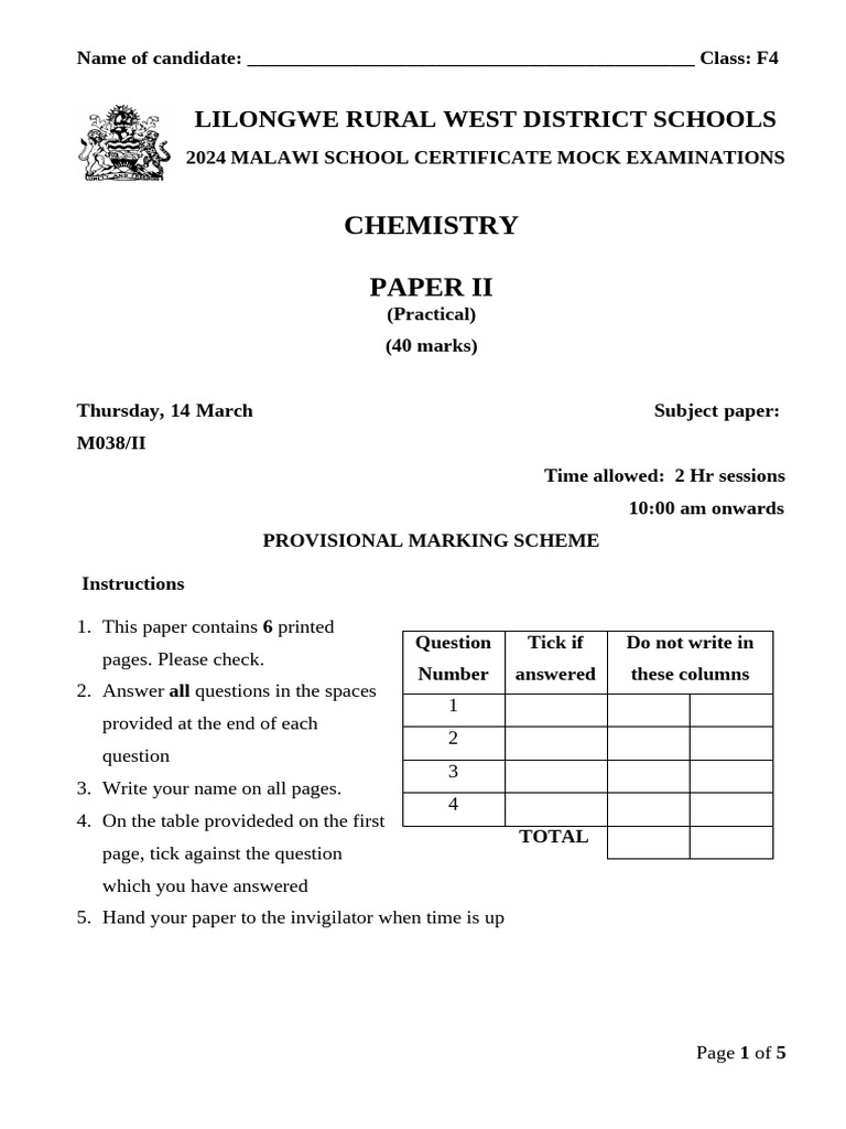 2024 KCSE Chemistry Mock Exam Marking | PDF | Silver | Redox