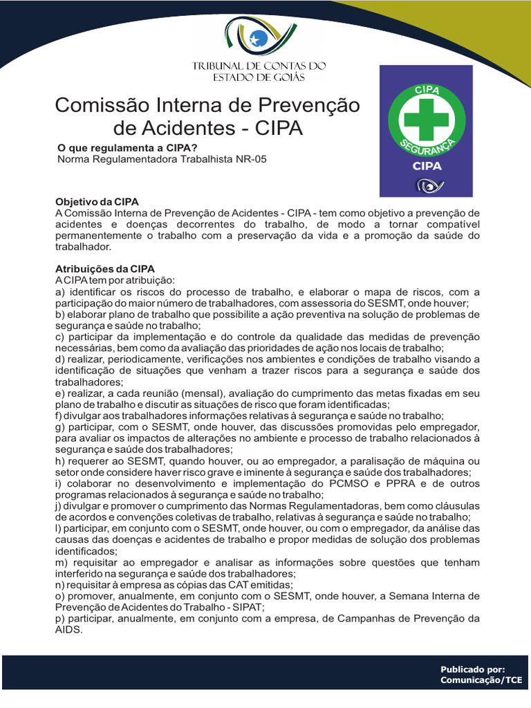 Objetivo da CIPA na Prevenção de Acidentes | PDF | Promoção de saúde