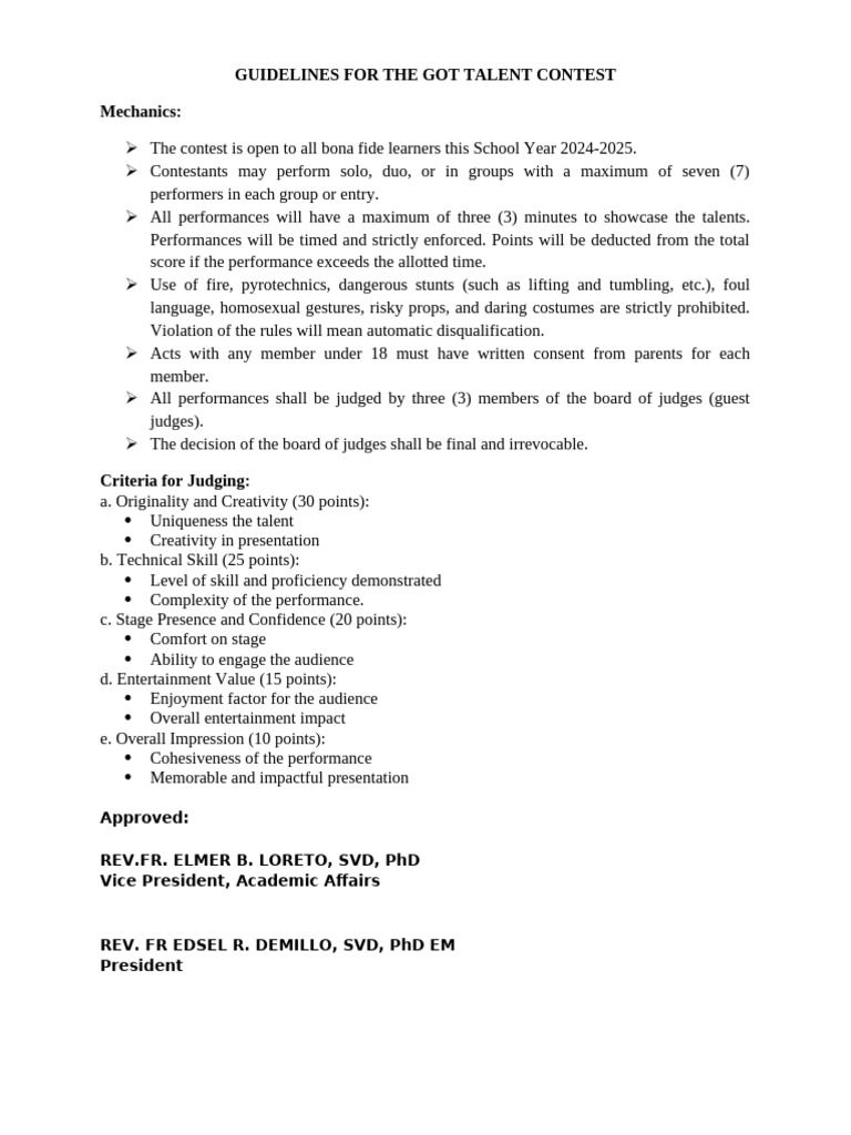 Guidelines For The Got Talent Contest | PDF
