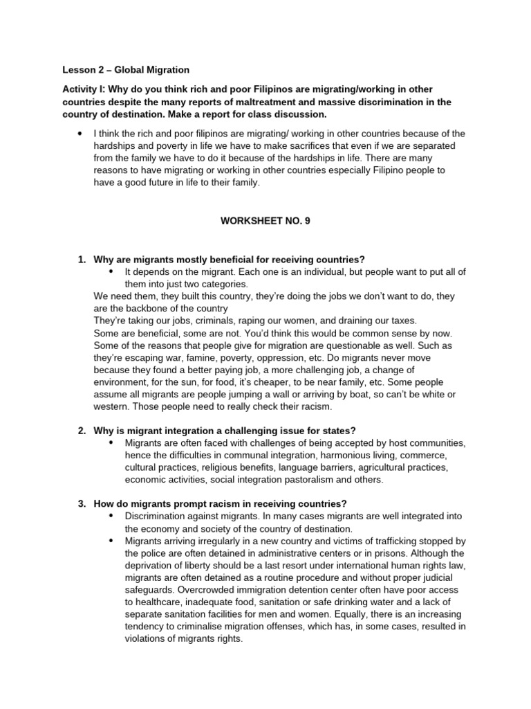 Filipino Migration: Causes and Challenges | PDF | Immigration | Human ...