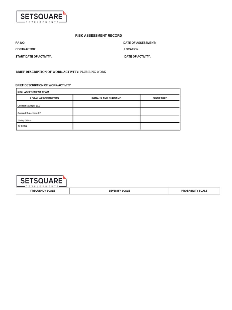 Plumbing Risk Assessment Template | PDF | Personal Protective Equipment ...
