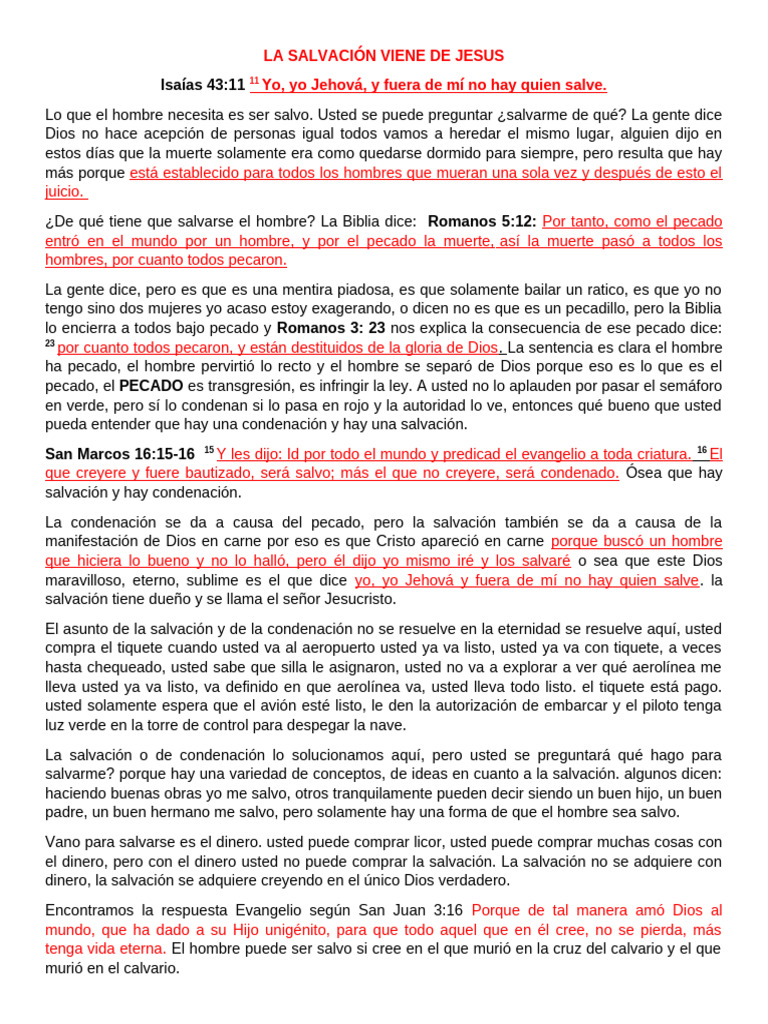 La Salvación Viene de Jesus | PDF | Salvación | Cristo (título)