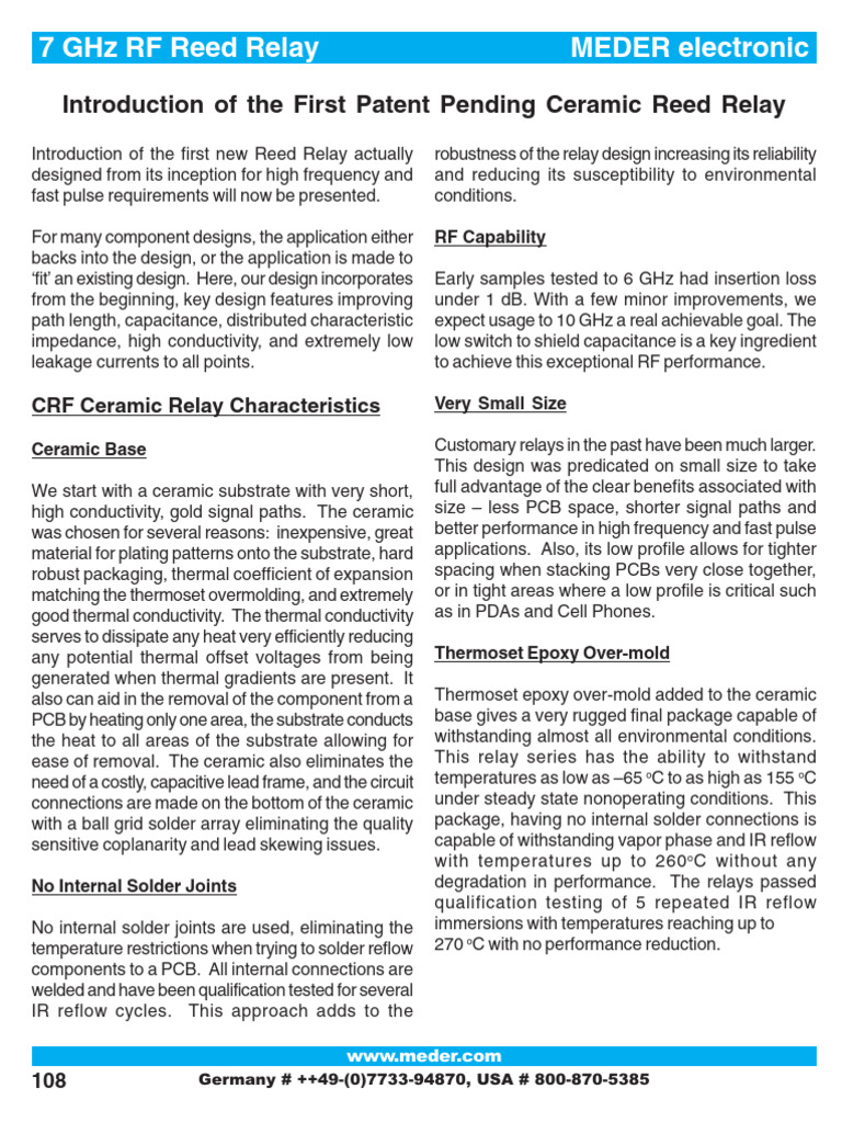 7 GHz RF Reed Relay Design Features | PDF | Relay | Printed Circuit Board
