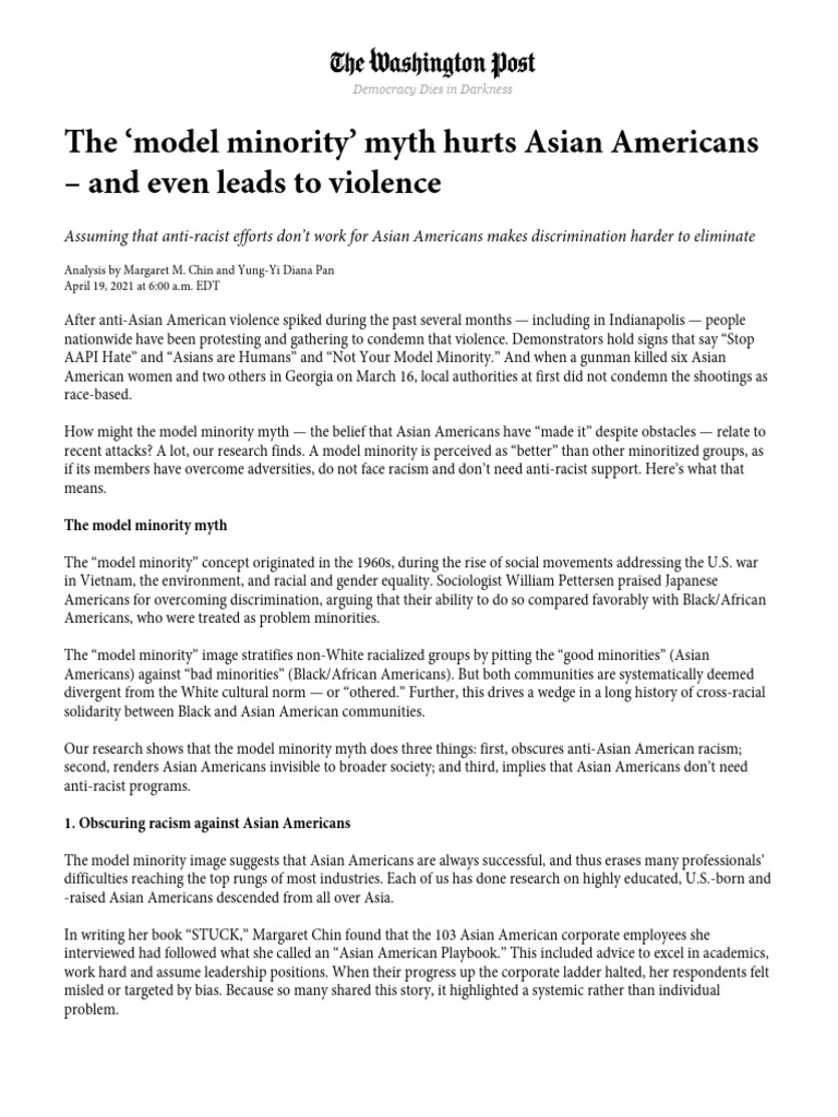 Model Minority Myth's Impact on Asians | PDF | Stereotypes | Minority Group