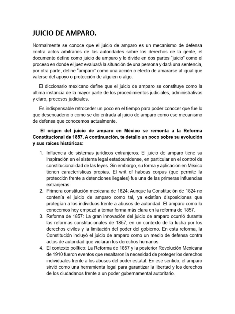 Historia y Función del Juicio de Amparo | PDF | Constitución | Derechos