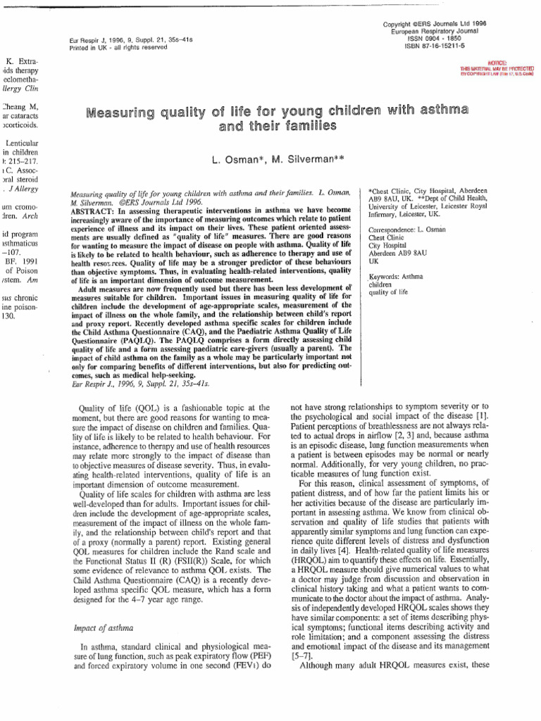 Measuring quality of life for young children with asthma and their ...