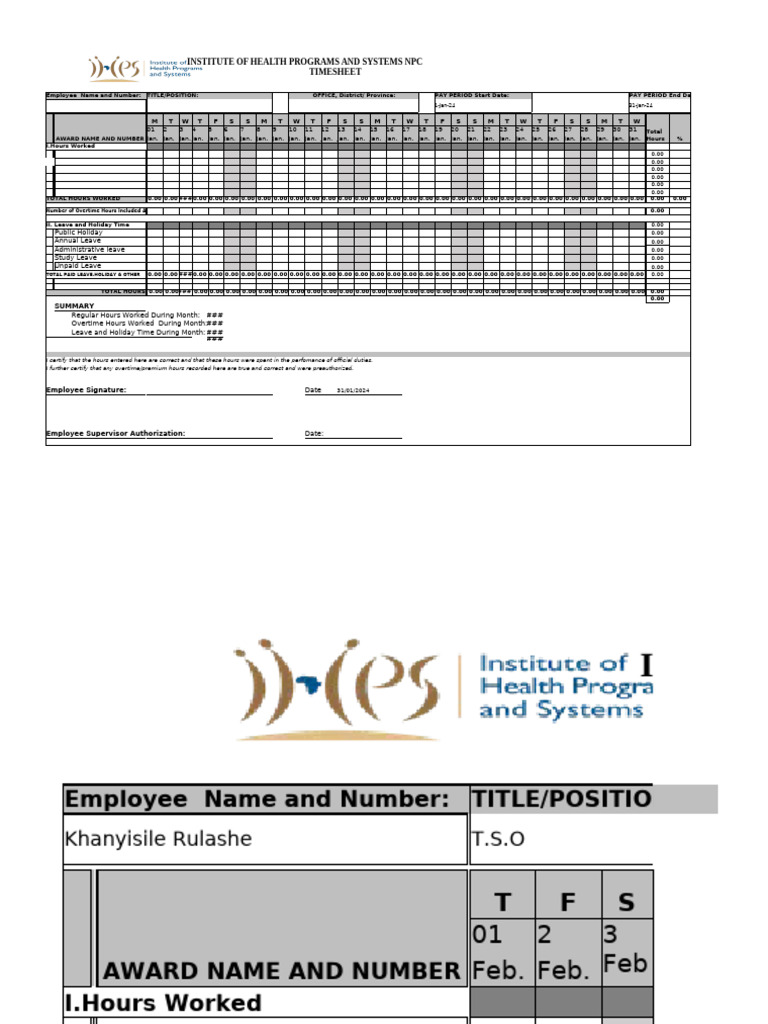 Monthly Employee Timesheet Template | PDF | Overtime | Annual Leave