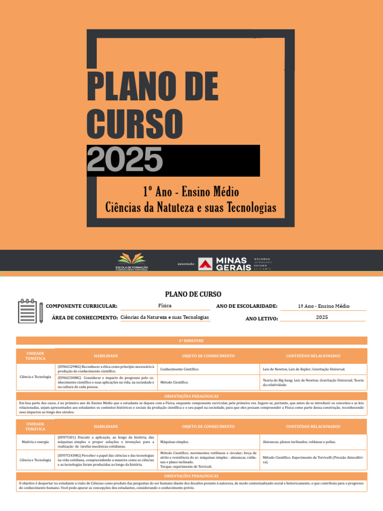 Plano de Curso: Física 1º Ano 2025 | PDF | Science | Velocidade