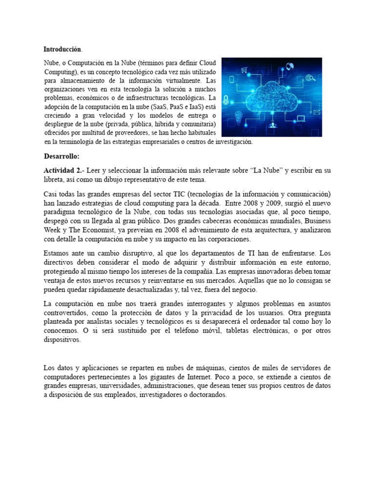 Ventajas y Desventajas de la Nube | PDF | Computación en la nube ...