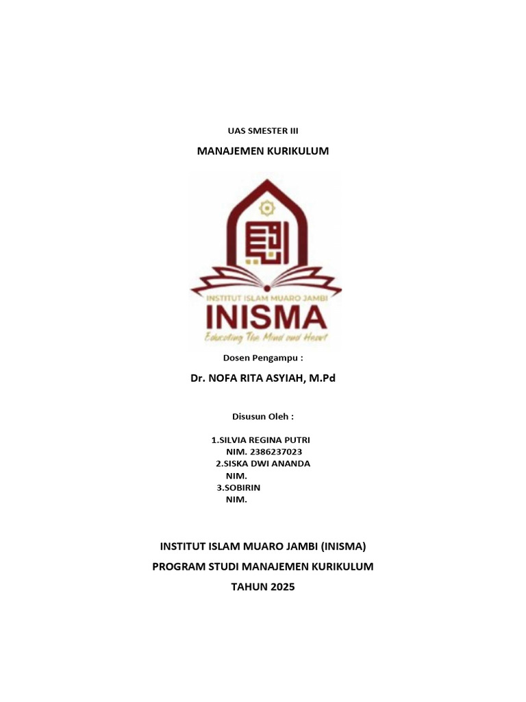 Manajemen Kurikulum di INISMA Jambi | PDF