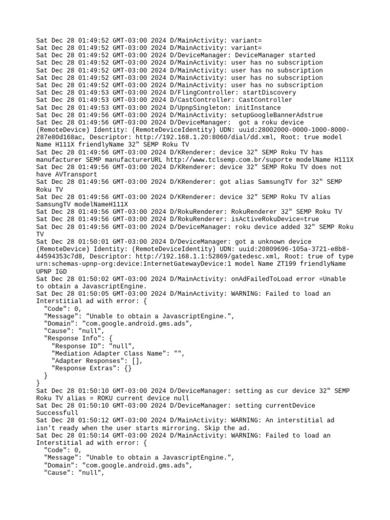 Roku Device Connection Logs | PDF | Computer Architecture | Digital ...