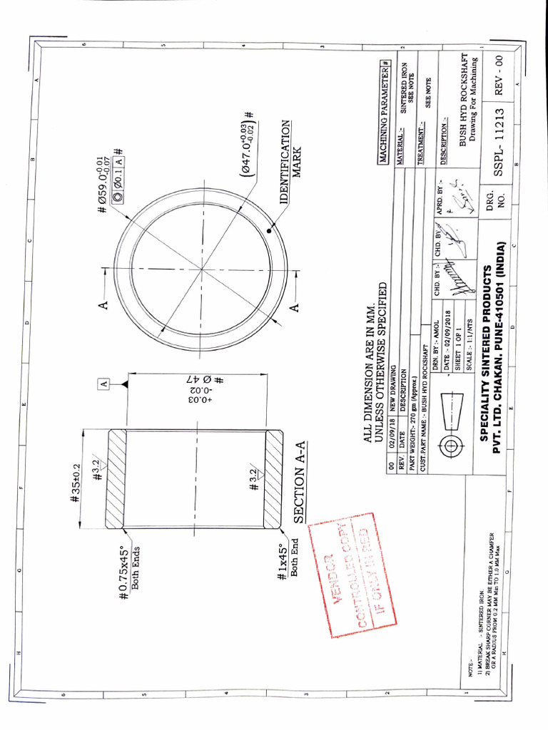 Sintered Iron Bush Hydraulic Rockshaft Drawing | PDF | Industrial ...
