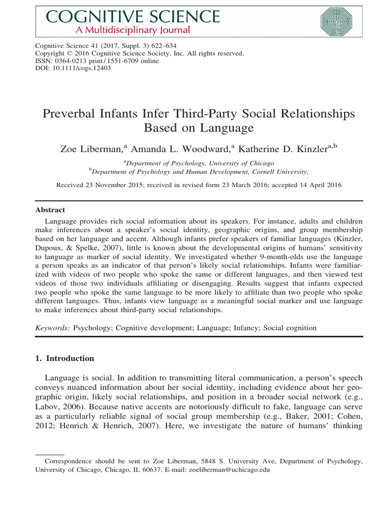 Preverbal Infants Infer Third-Party Social Relationships Based On ...