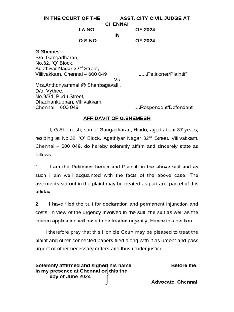 Urgent Affidavit for Declaration and Injunction | PDF