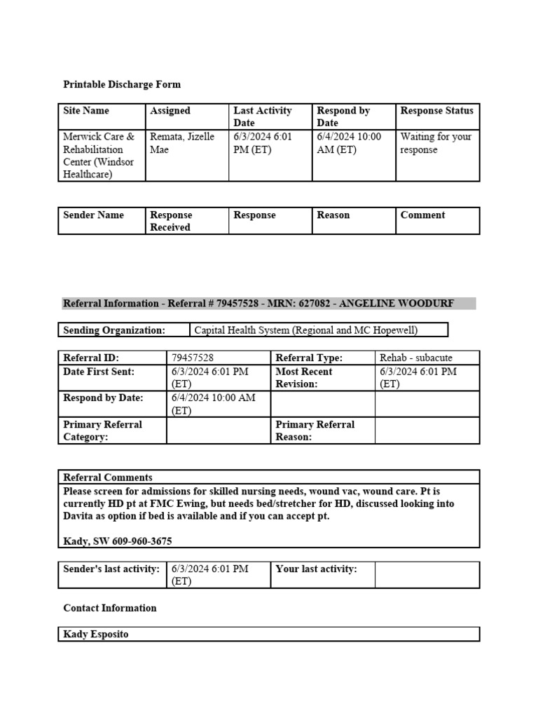 Printable Patient Discharge Form | PDF | Medicare (United States ...