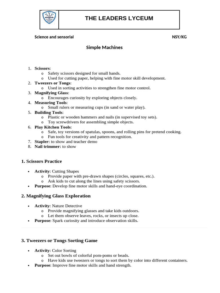 Simple Machines Lesson Plan for Kids | PDF | Tools | Toys