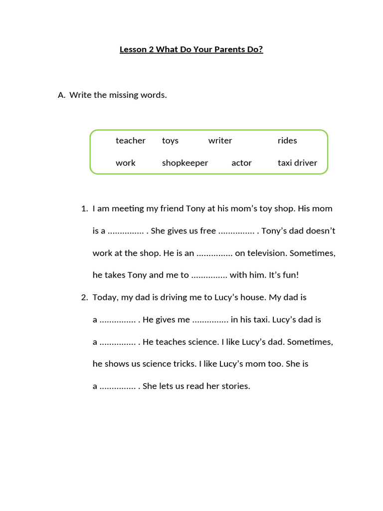 Parents' Professions for Class 2 | PDF
