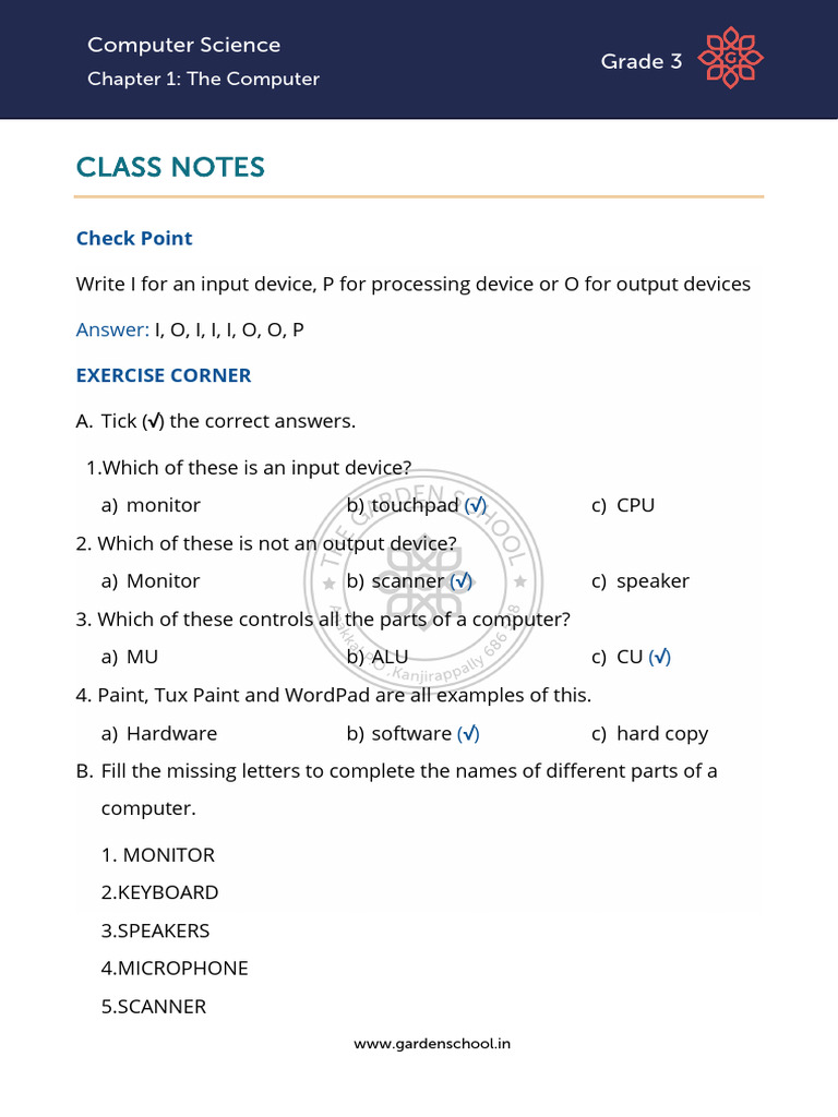 Grade 3 Computer Science Notes | PDF | Input/Output | Printer (Computing)