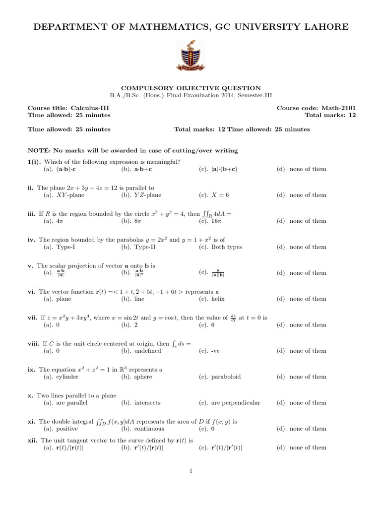 Calculus-III Exam Questions 2014 | PDF | Sphere | Mathematics