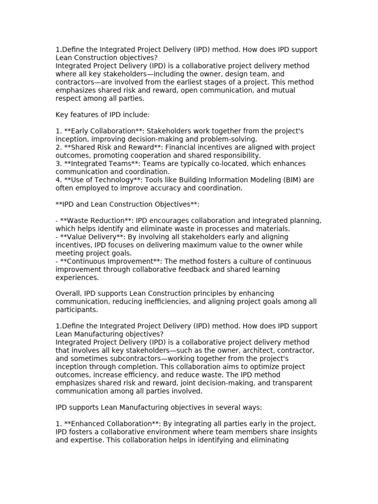 Integrated Project Delivery & Lean Benefits | PDF | Lean Manufacturing ...