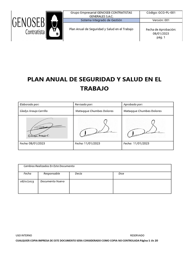 Plan Anual de Seguridad y Salud 2023 | PDF | Calidad (comercial ...