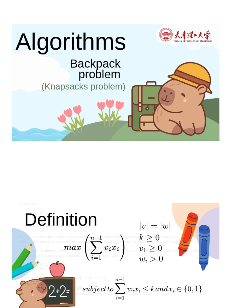 Algoritmos: Problema de La Mochila (Backpack/Knapstack Problem) | PDF ...