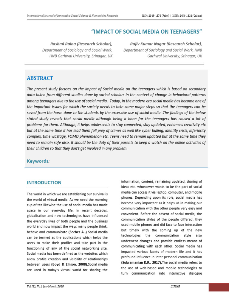 Social Media's Impact on Teenagers | PDF | Adolescence | Social Media
