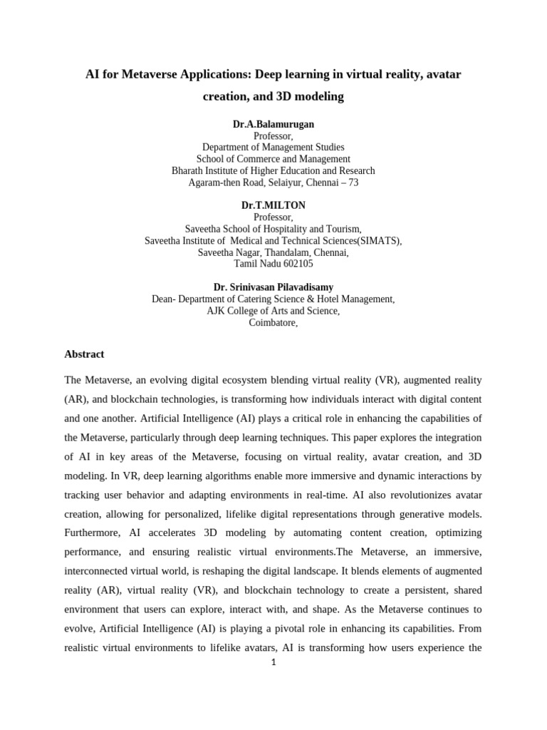 AI in Metaverse: Deep Learning Insights | PDF | Virtual Reality ...