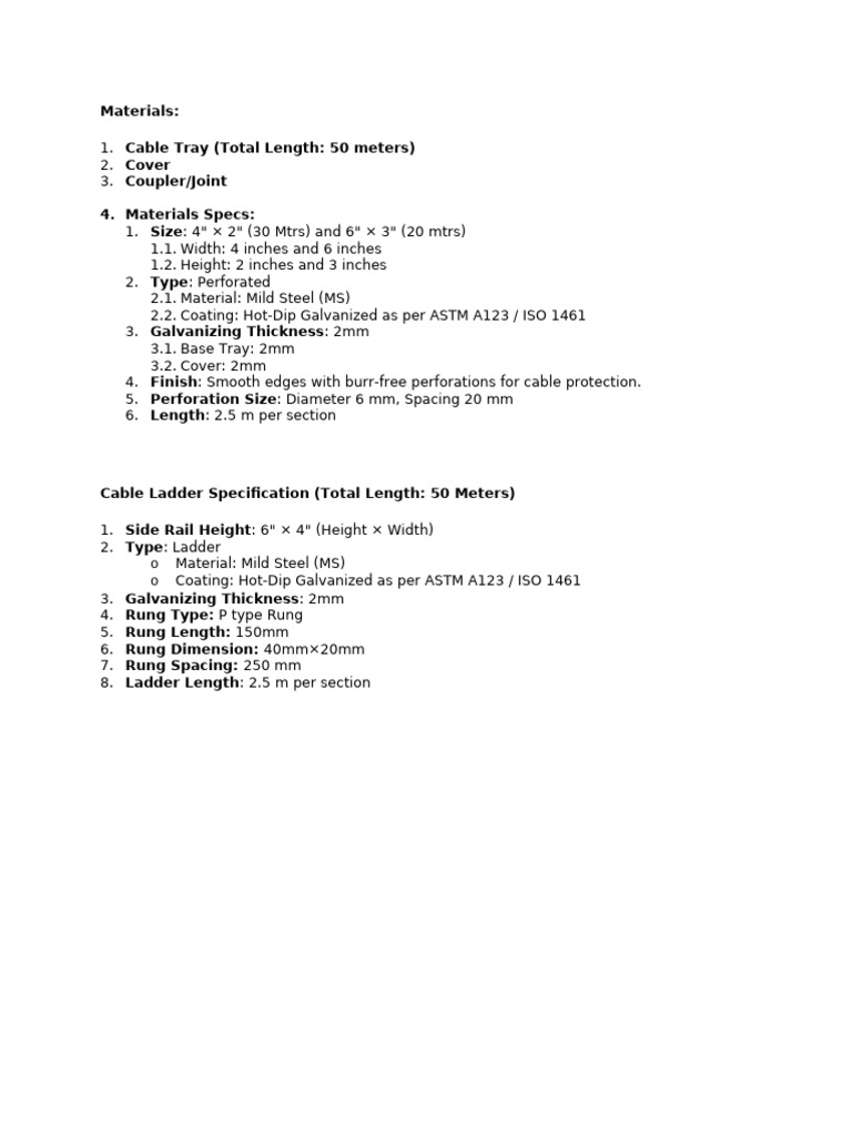 Cable Tray and Ladder Specifications | PDF